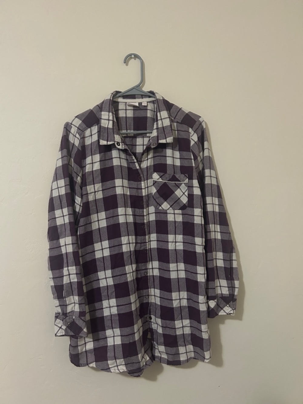 Purple and White Plaid Button-Up Flannel